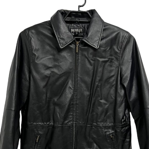 Bromley Sport men's 100% leather coat black full zip up sherpa lined size M - Picture 3 of 14